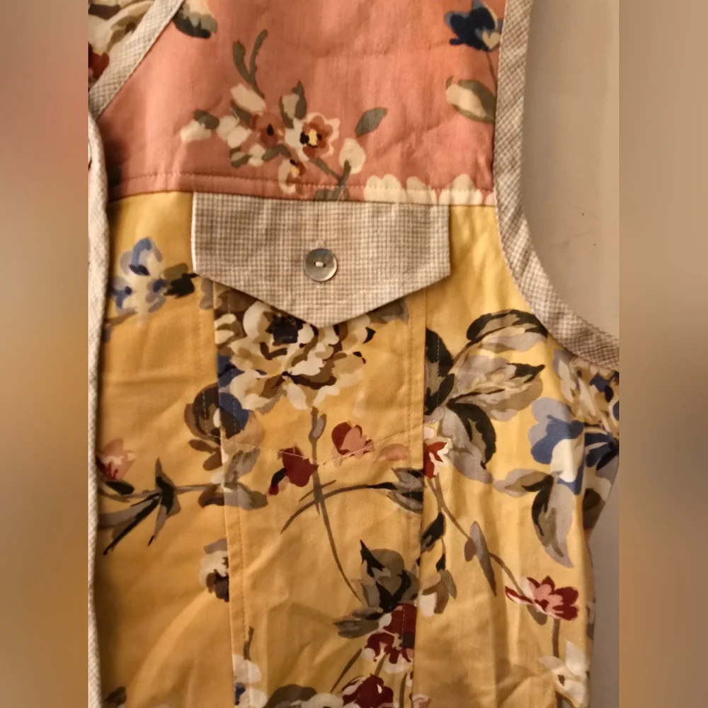 Vintage f.l. Malik floral vest top sz L green, pink & yellow - Picture 5 of 6